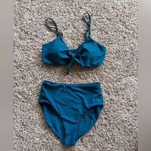 Cupshe Teal Two-Piece Bikini Set with Tie Front Top